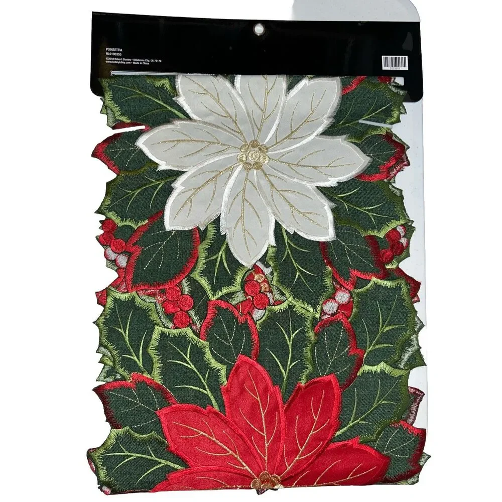 Robert Stanley Home Collection Table Runner Christmas Tableware Poinsettia